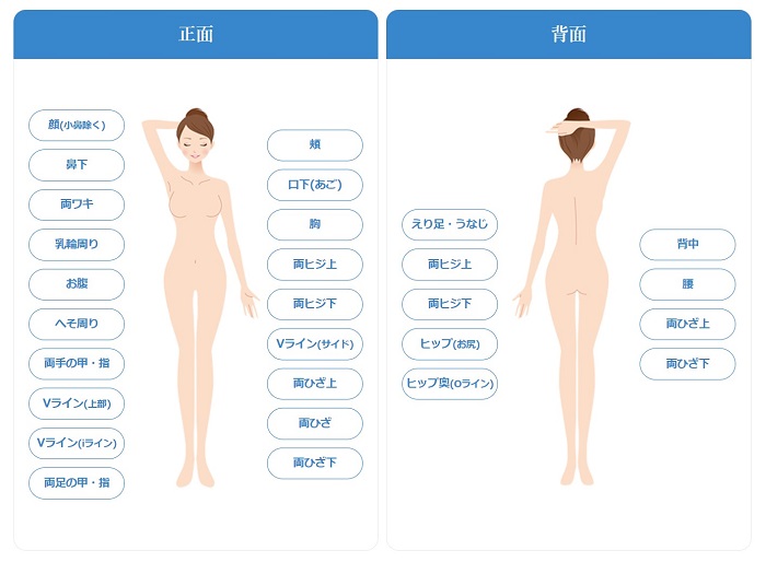 リアラクリニック脱毛部位